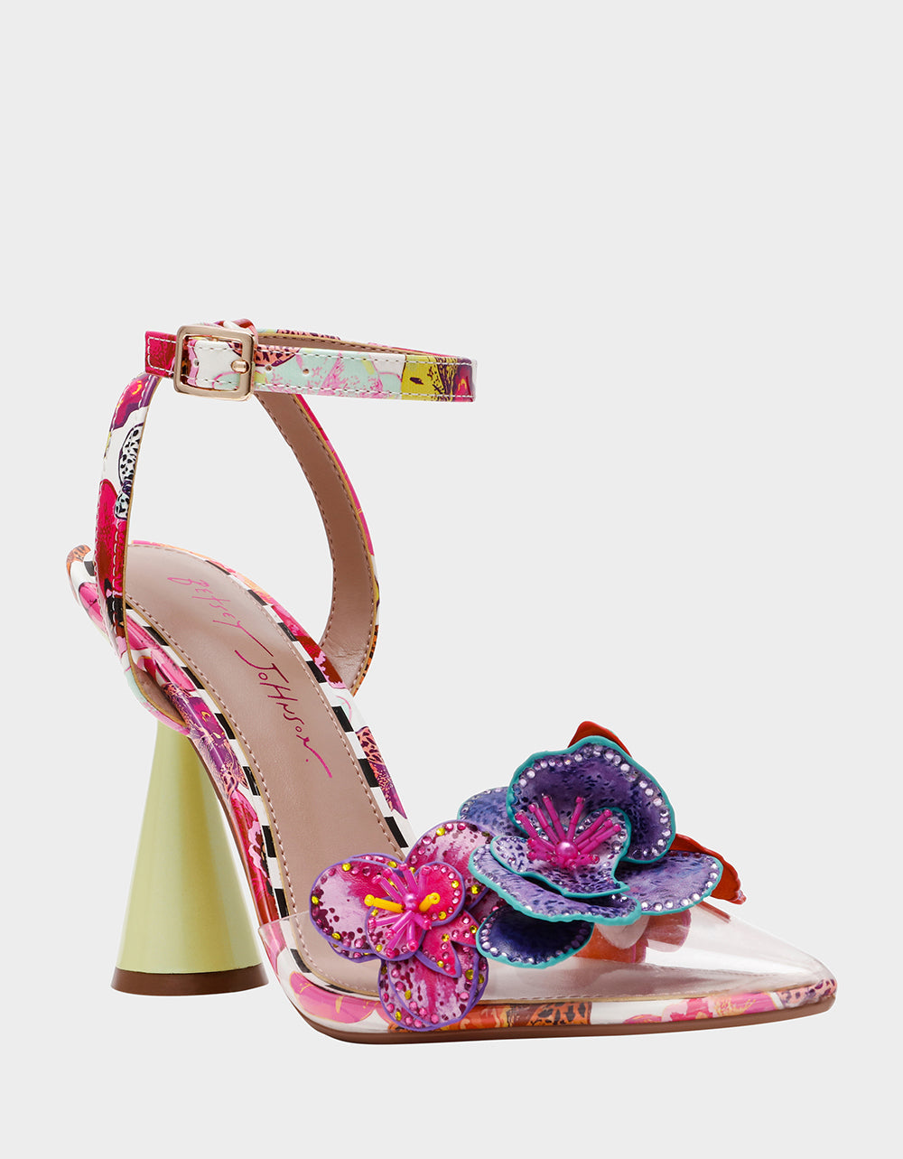 Betsey Johnson CHELSIE WHITE MULTI Women's Floral Butterfly Rhinestone Pump Heel