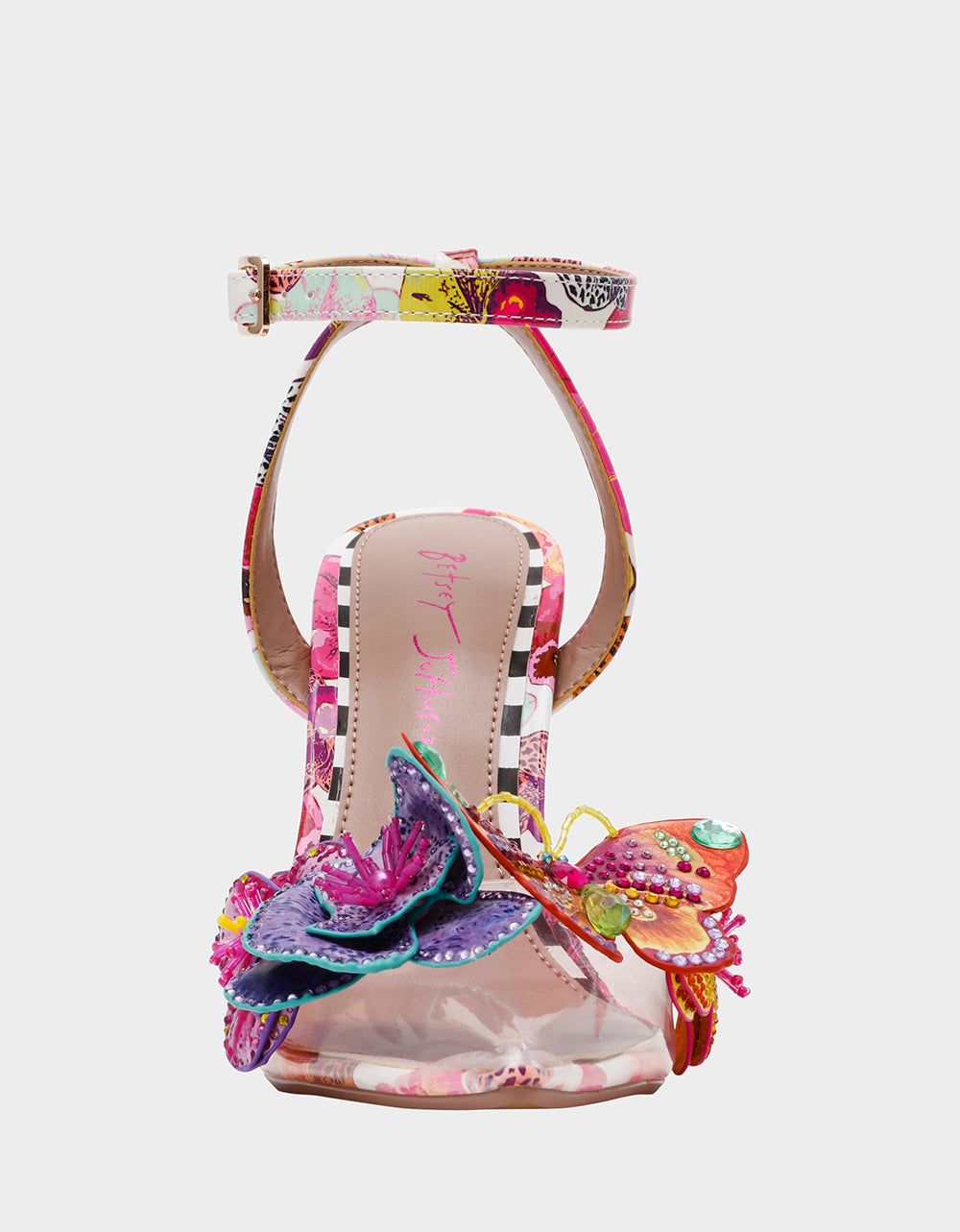 Betsey Johnson CHELSIE WHITE MULTI Women's Floral Butterfly Rhinestone Pump Heel
