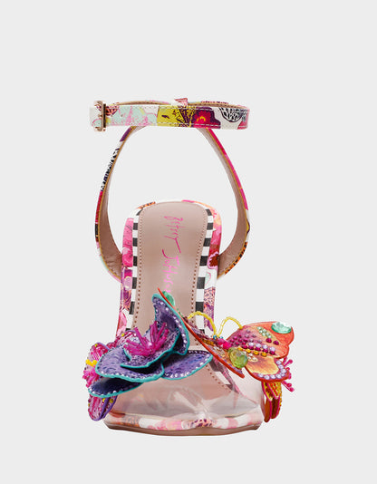 Betsey Johnson CHELSIE WHITE MULTI Women's Floral Butterfly Rhinestone Pump Heel