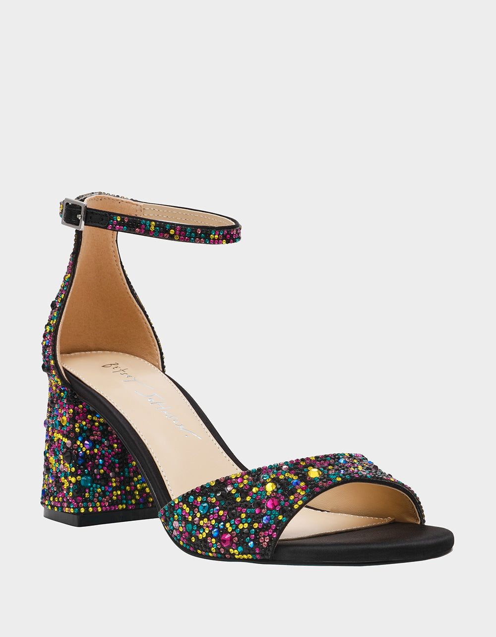 Betsey Johnson KAMI BLACK MULTI Block Heel Open Toe Women's Heel