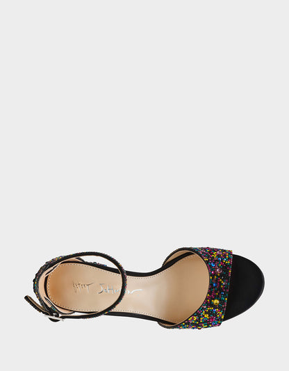 Betsey Johnson KAMI BLACK MULTI Block Heel Open Toe Women's Heel
