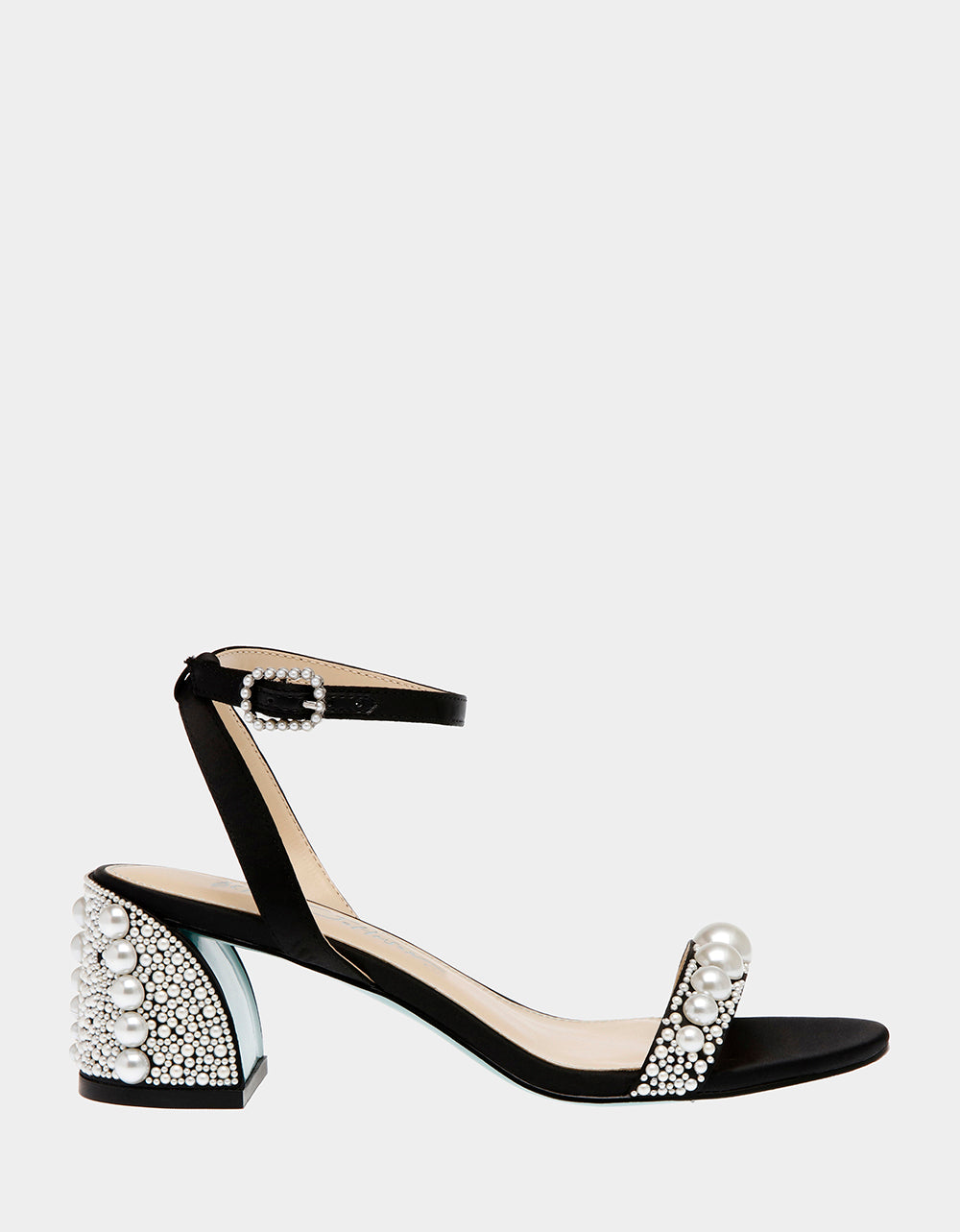 Betsey Johnson TINA BLACK Pearl Block Heel Sandal