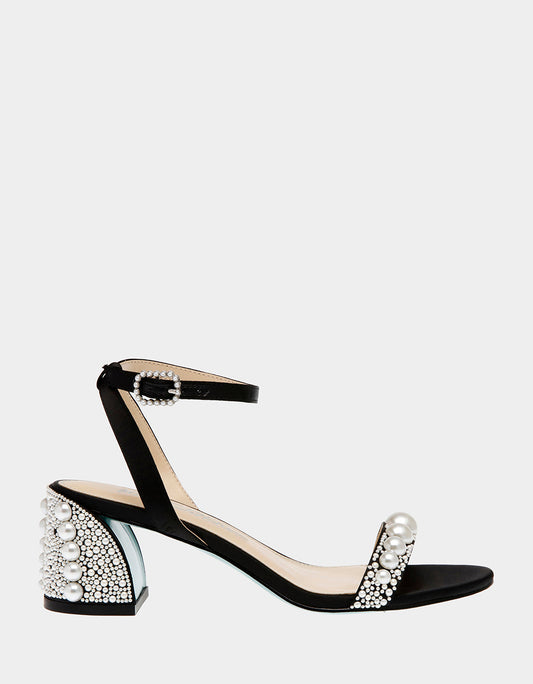 Betsey Johnson TINA BLACK Pearl Block Heel Sandal