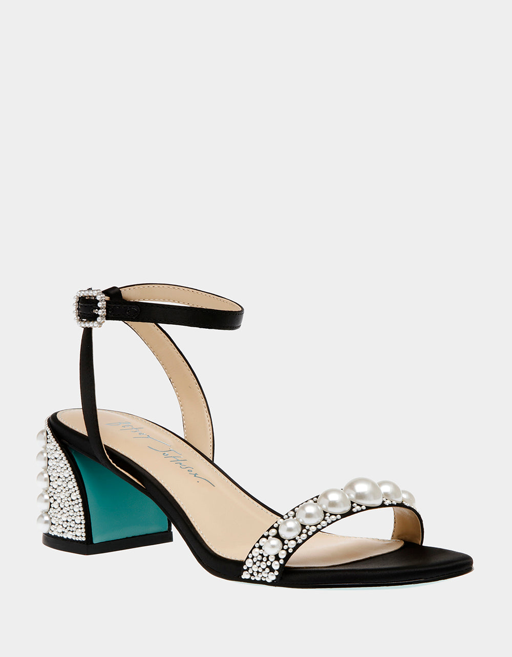 Betsey Johnson TINA BLACK Pearl Block Heel Sandal