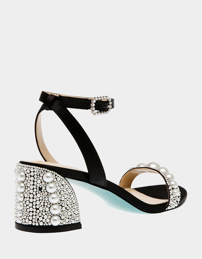 Betsey Johnson TINA BLACK Pearl Block Heel Sandal