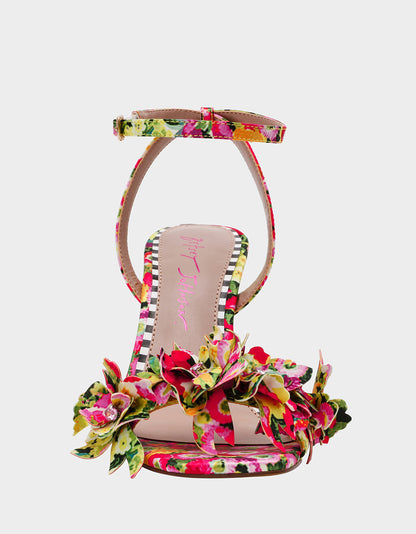 Betsey Johnson HILLEY GREEN FLORAL MULTI Women's Floral High Heel Stiletto Sandal