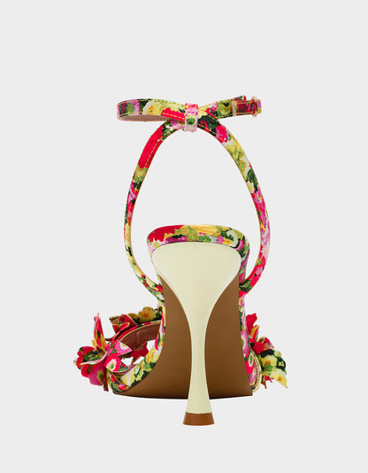 Betsey Johnson HILLEY GREEN FLORAL MULTI Women's Floral High Heel Stiletto Sandal