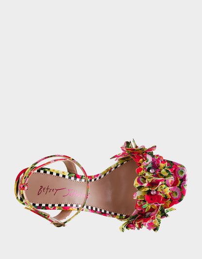 Betsey Johnson HILLEY GREEN FLORAL MULTI Women's Floral High Heel Stiletto Sandal