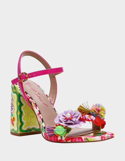 Betsey Johnson MASEN BRIGHT MULTI Women's Square-Toe Block Heel Floral Decal Heel