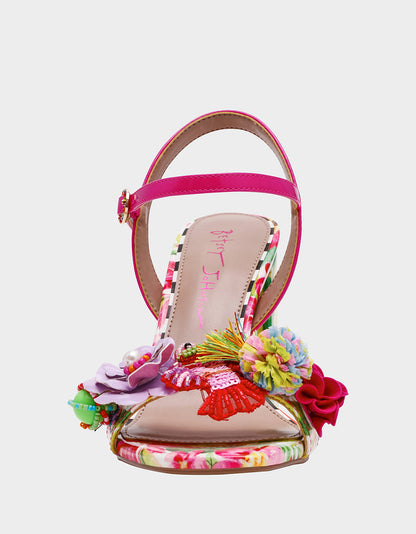 Betsey Johnson MASEN BRIGHT MULTI Women's Square-Toe Block Heel Floral Decal Heel