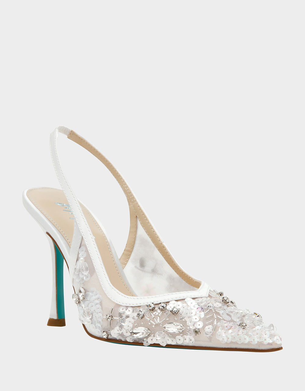 Betsey Johnson EDDIE IVORY Women's Floral Embellished Slingback Mesh High Heel