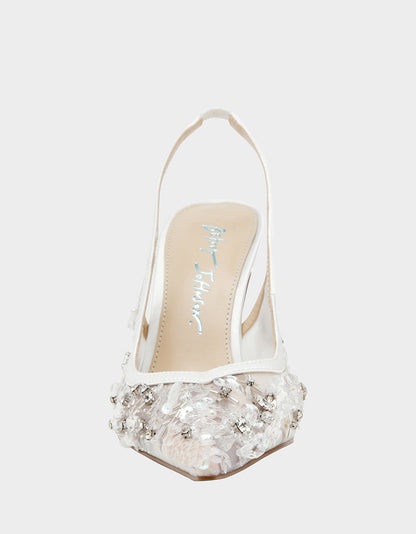 Betsey Johnson EDDIE IVORY Women's Floral Embellished Slingback Mesh High Heel