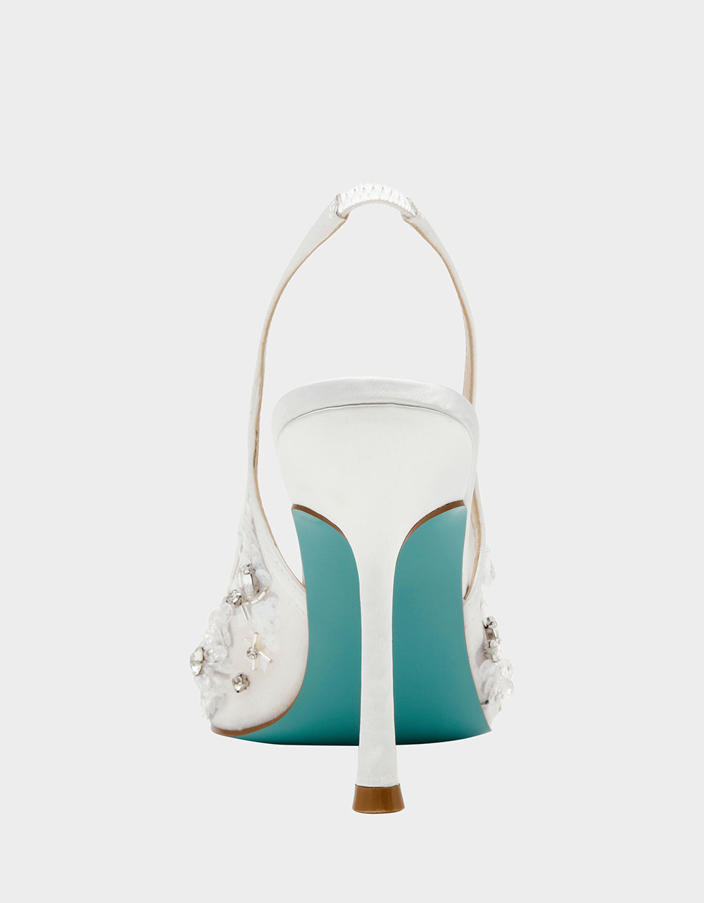 Betsey Johnson EDDIE IVORY Women's Floral Embellished Slingback Mesh High Heel