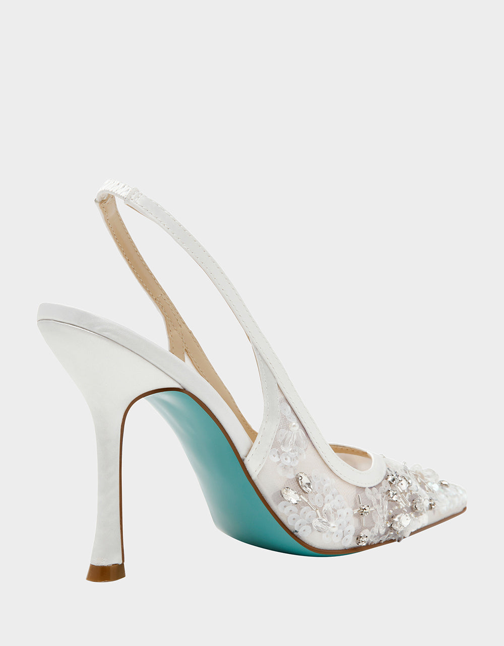 Betsey Johnson EDDIE IVORY Women's Floral Embellished Slingback Mesh High Heel