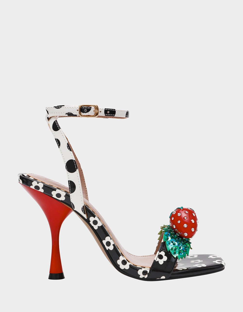 Betsey Johnson ADDISON Black/White Multi Women's Strappy Square-Toe Heel