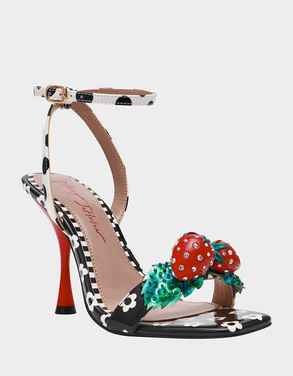 Betsey Johnson ADDISON Black/White Multi Women's Strappy Square-Toe Heel