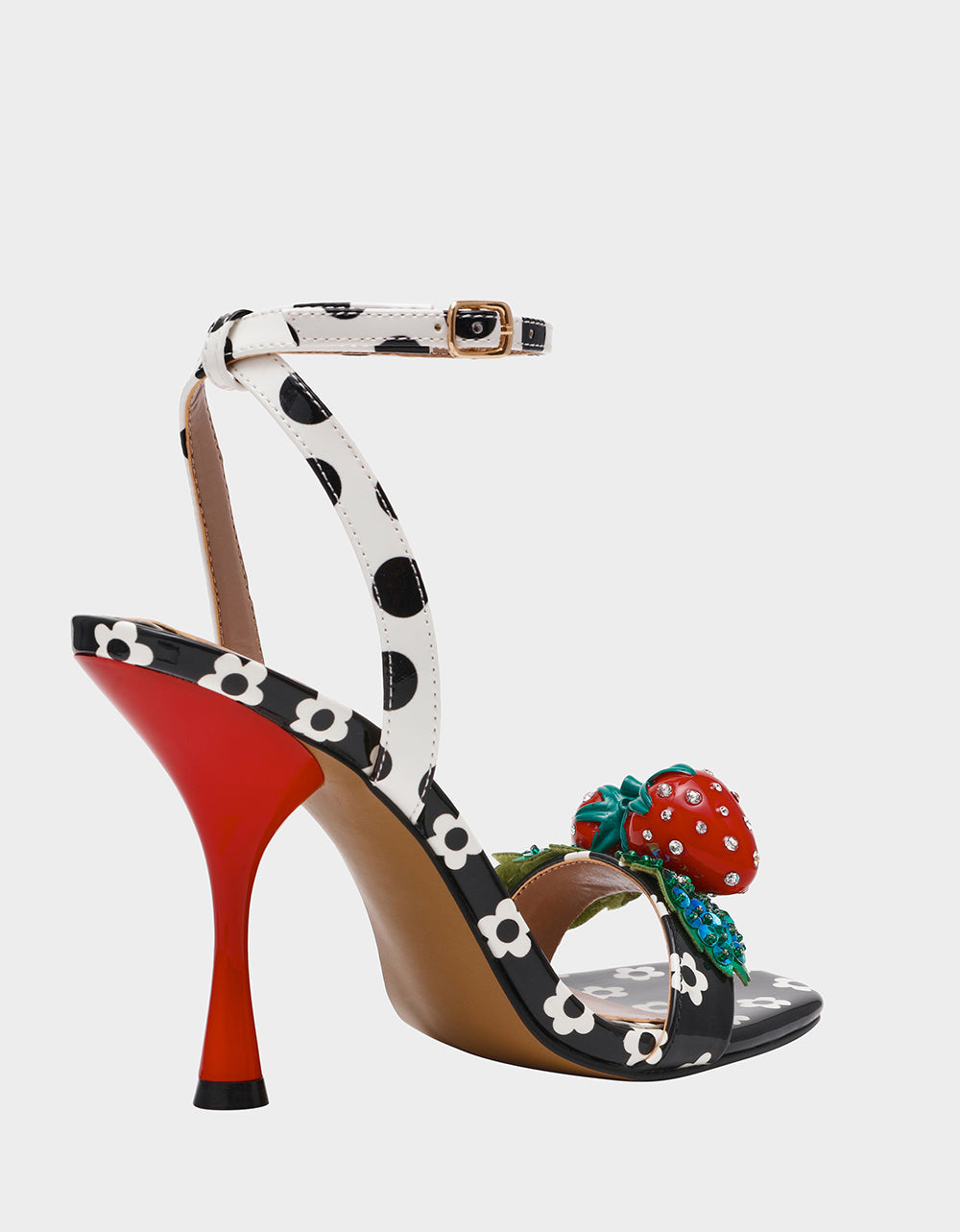 Betsey Johnson ADDISON Black/White Multi Women's Strappy Square-Toe Heel