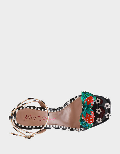 Betsey Johnson ADDISON Black/White Multi Women's Strappy Square-Toe Heel