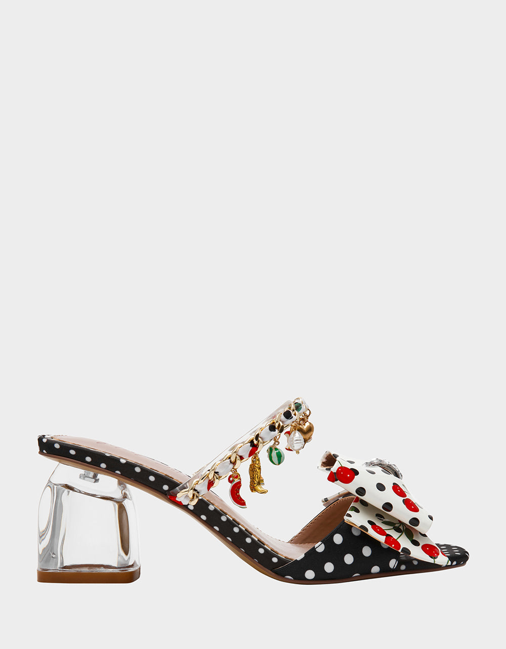 Betsey Johnson KAYLEEN Black Multi Women's Square-Toe Block Heel Mule Bow Heel