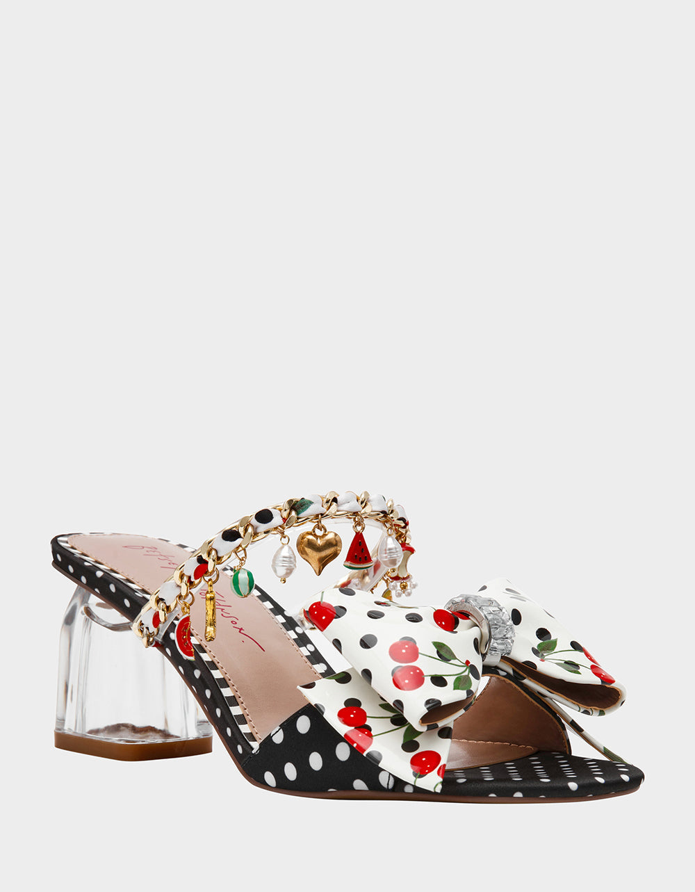 Betsey Johnson KAYLEEN Black Multi Women's Square-Toe Block Heel Mule Bow Heel