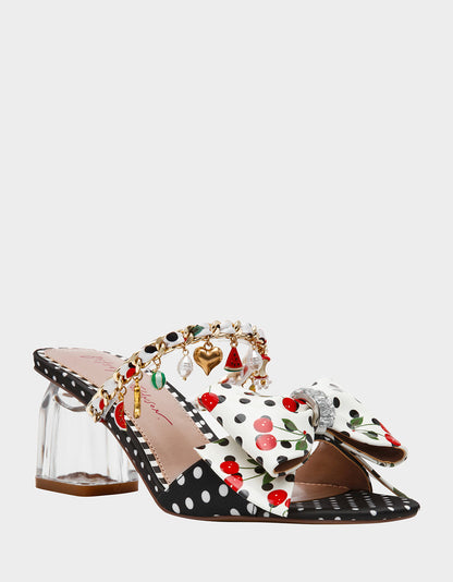 Betsey Johnson KAYLEEN Black Multi Women's Square-Toe Block Heel Mule Bow Heel
