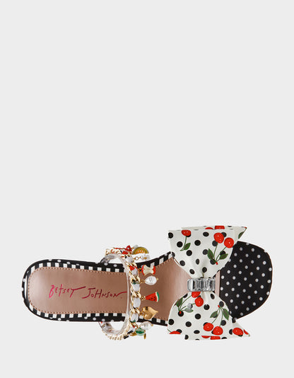 Betsey Johnson KAYLEEN Black Multi Women's Square-Toe Block Heel Mule Bow Heel