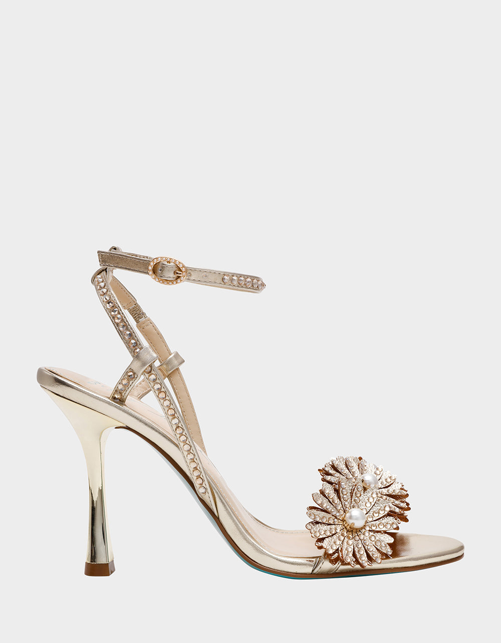 Betsey Johnson MYLEE GOLD Women's Strappy Open-Toe Floral Rhinestone Embellished Heel
