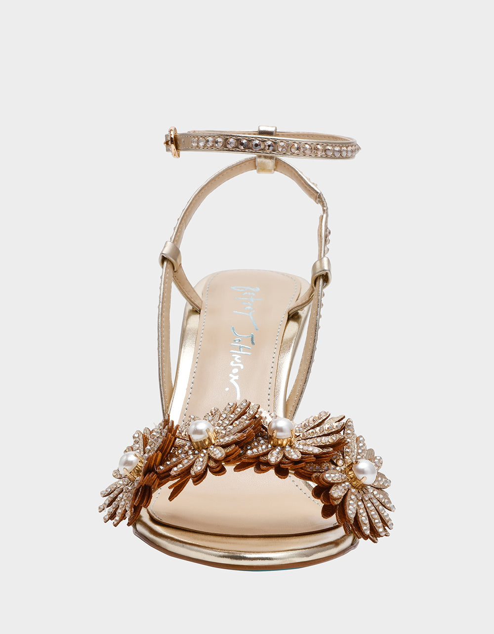 Betsey Johnson MYLEE GOLD Women's Strappy Open-Toe Floral Rhinestone Embellished Heel