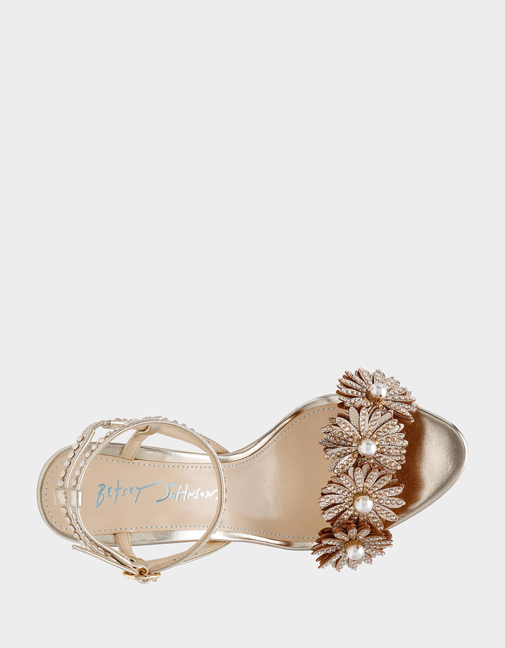 Betsey Johnson MYLEE GOLD Women's Strappy Open-Toe Floral Rhinestone Embellished Heel