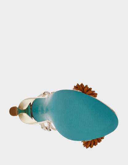 Betsey Johnson MYLEE GOLD Women's Strappy Open-Toe Floral Rhinestone Embellished Heel