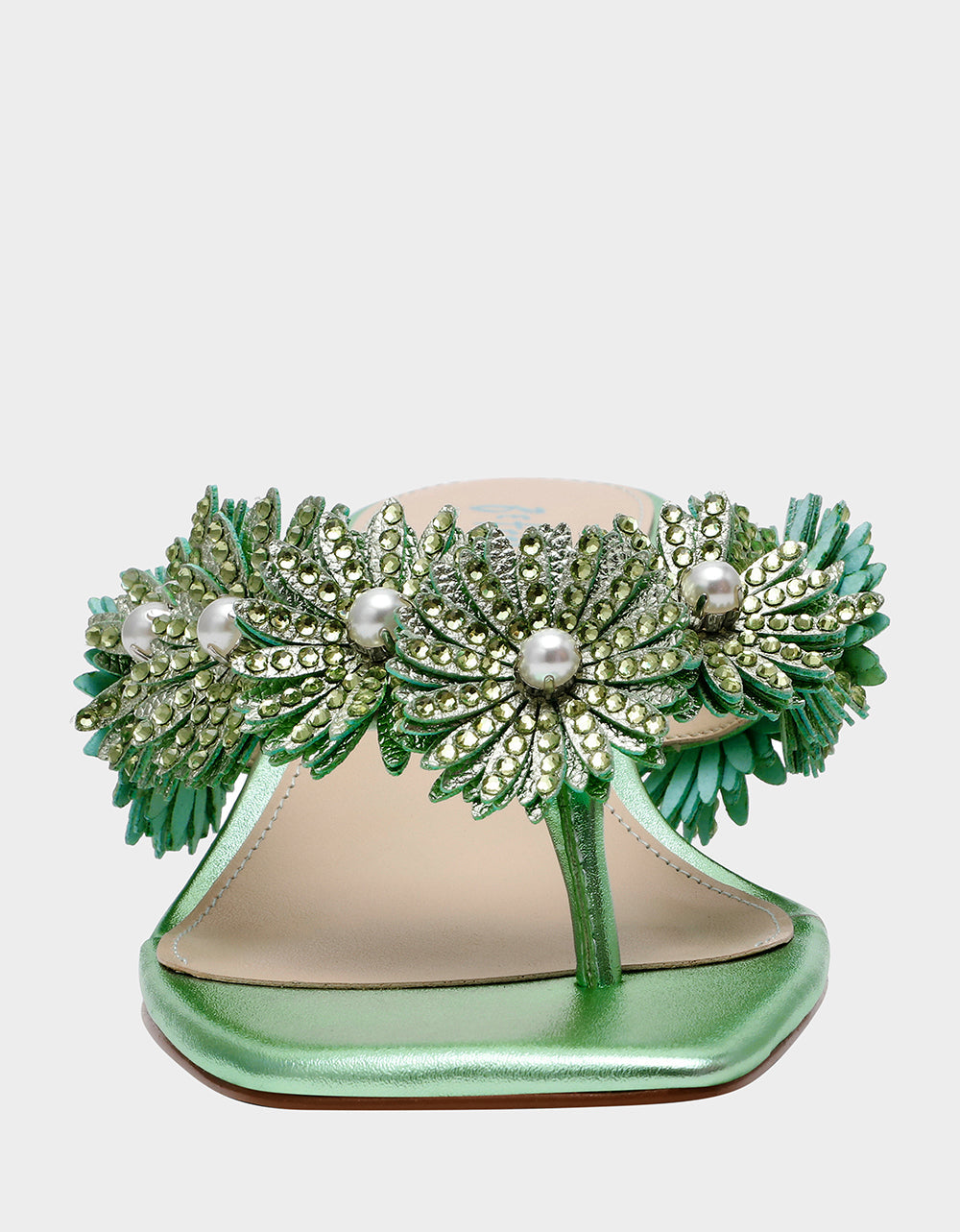 Betsey Johnson LESLI Mint Women's Square-Toe Mule Kitten Heel Rhinestone Embellished Flower Heel