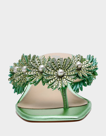 Betsey Johnson LESLI Mint Women's Square-Toe Mule Kitten Heel Rhinestone Embellished Flower Heel