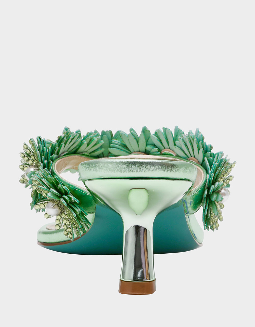 Betsey Johnson LESLI Mint Women's Square-Toe Mule Kitten Heel Rhinestone Embellished Flower Heel