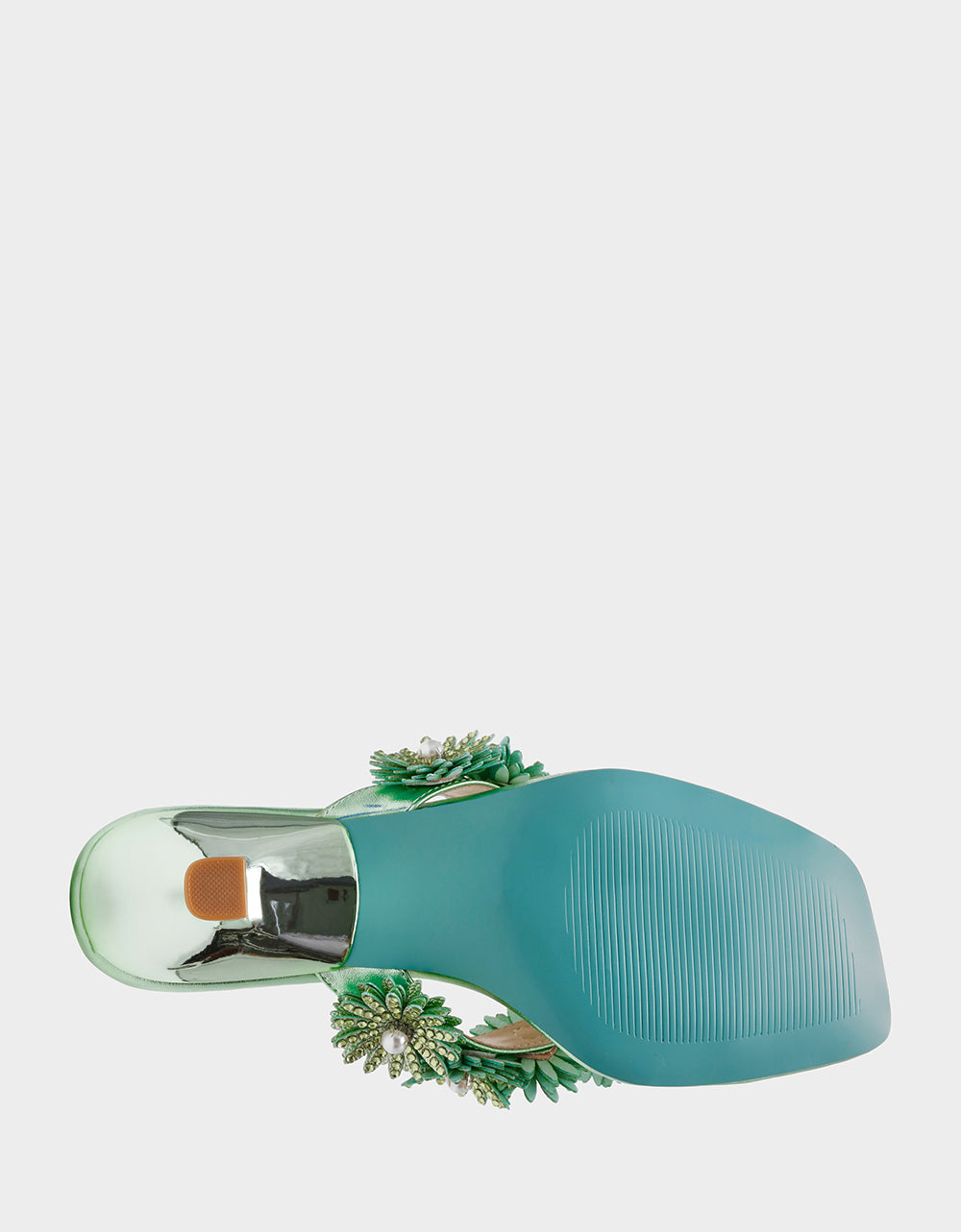 Betsey Johnson LESLI Mint Women's Square-Toe Mule Kitten Heel Rhinestone Embellished Flower Heel