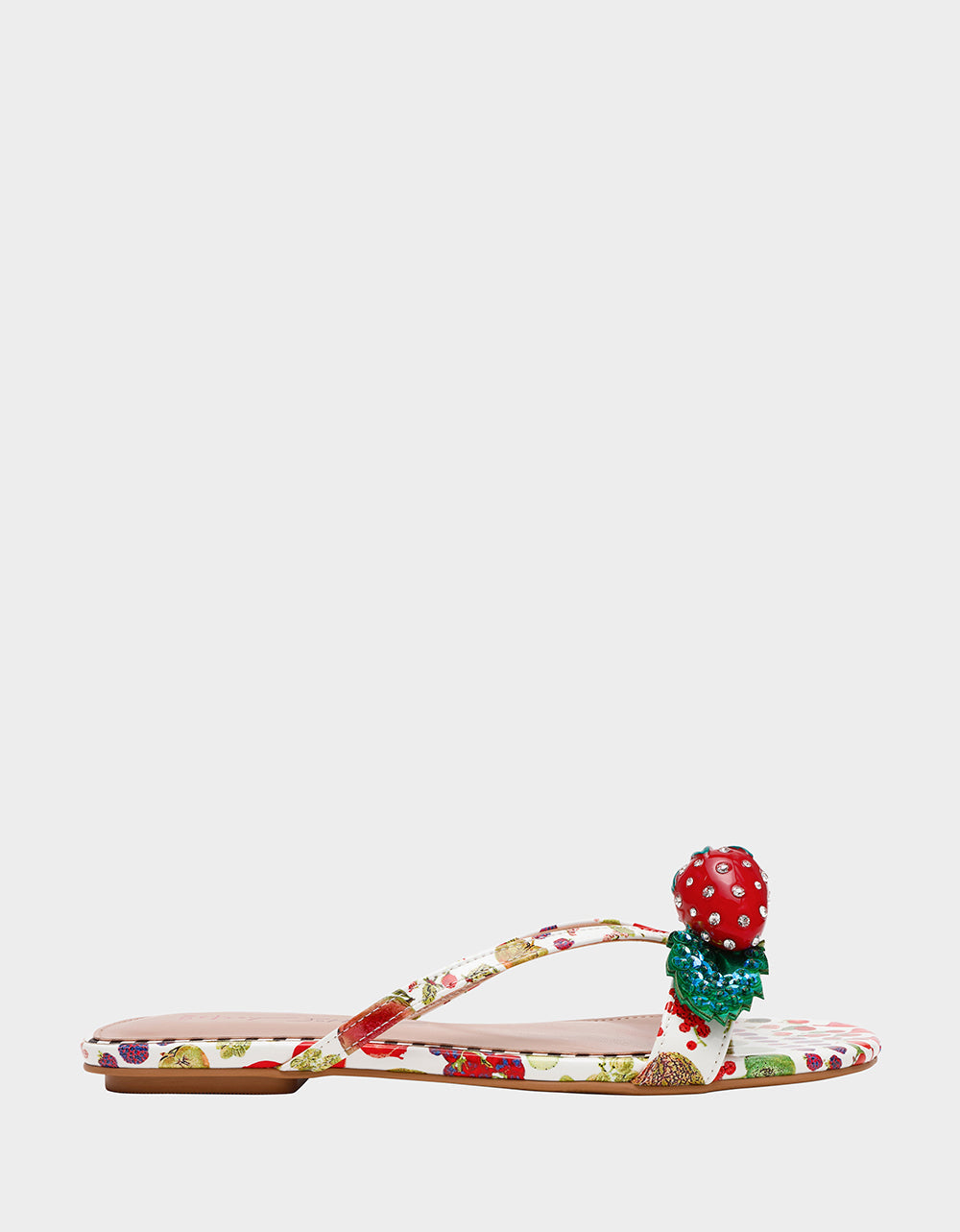 Betsey Johnson GARRIK WHITE MULTI Women's Thong Strappy Fruit Printed Sandal
