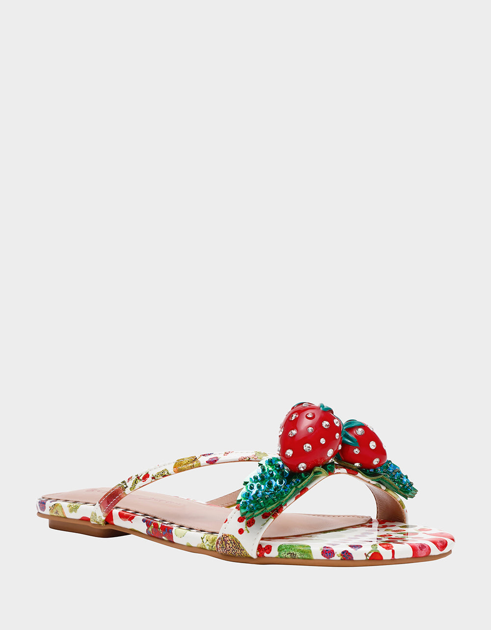 Betsey Johnson GARRIK WHITE MULTI Women's Thong Strappy Fruit Printed Sandal