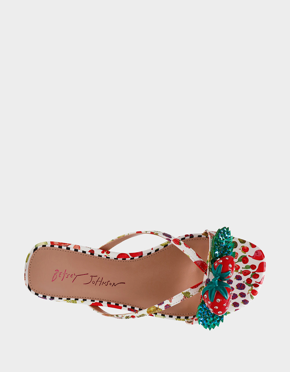 Betsey Johnson GARRIK WHITE MULTI Women's Thong Strappy Fruit Printed Sandal