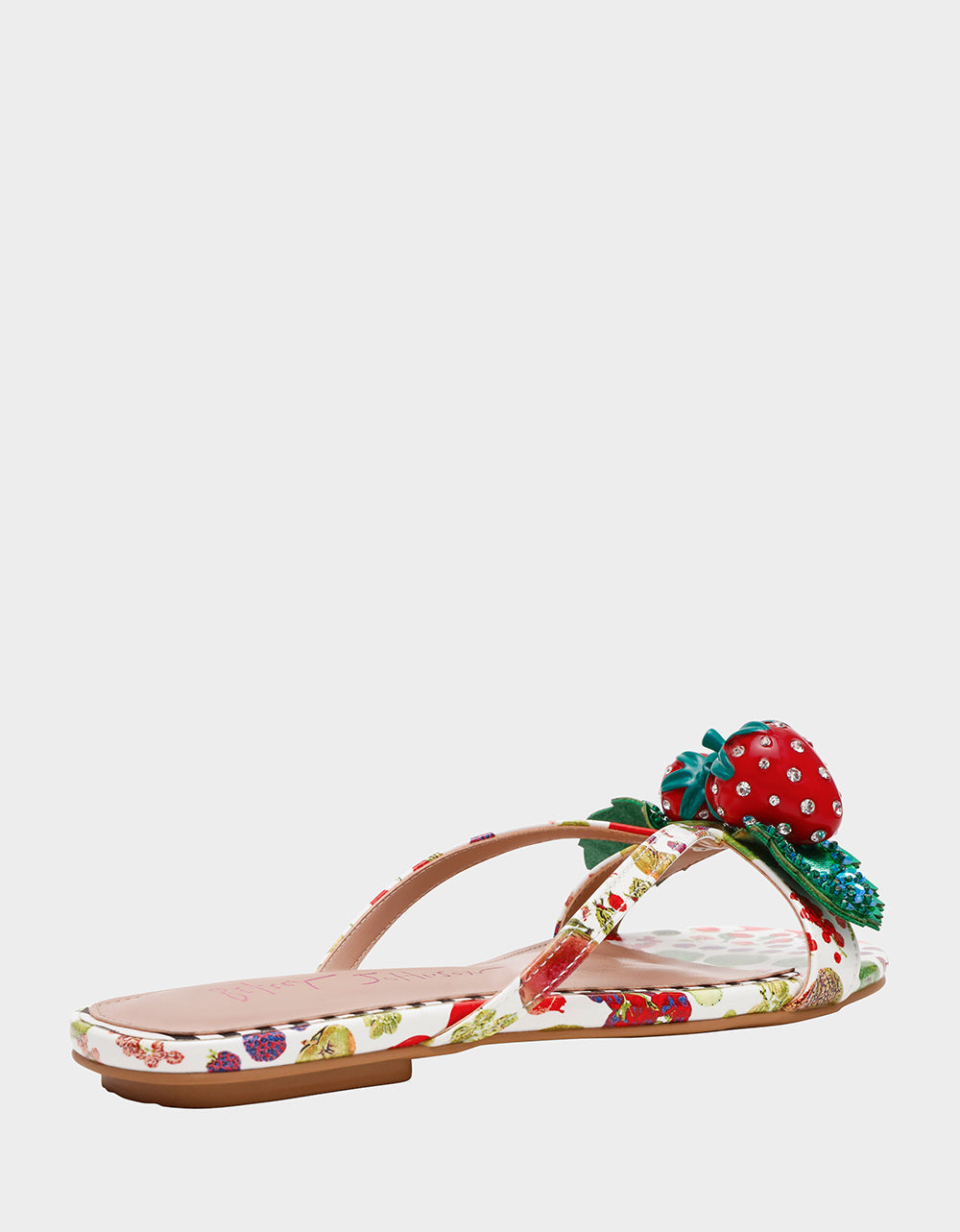 Betsey Johnson GARRIK WHITE MULTI Women's Thong Strappy Fruit Printed Sandal
