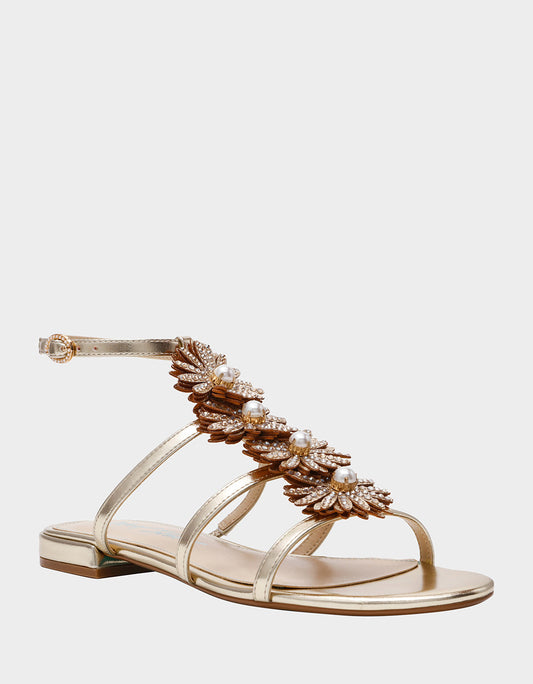Betsey Johnson JOYCE GOLD Women's Strappy Rhinestone Embellished Sandal