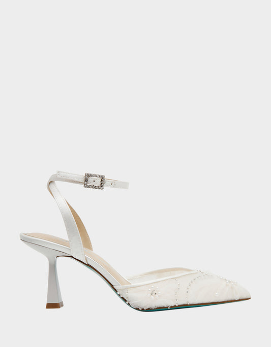 Betsey Johnson DELIA IVORY Pointed-Toe Bling Mesh Women's Heel