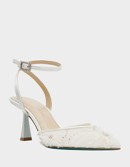 Betsey Johnson DELIA IVORY Pointed-Toe Bling Mesh Women's Heel