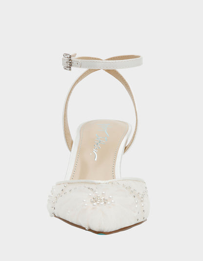 Betsey Johnson DELIA IVORY Pointed-Toe Bling Mesh Women's Heel