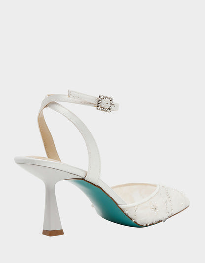 Betsey Johnson DELIA IVORY Pointed-Toe Bling Mesh Women's Heel