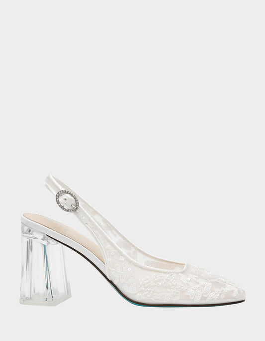 Betsey Johnson NINAH IVORY Square-Toe Slingback Mesh Block Heels