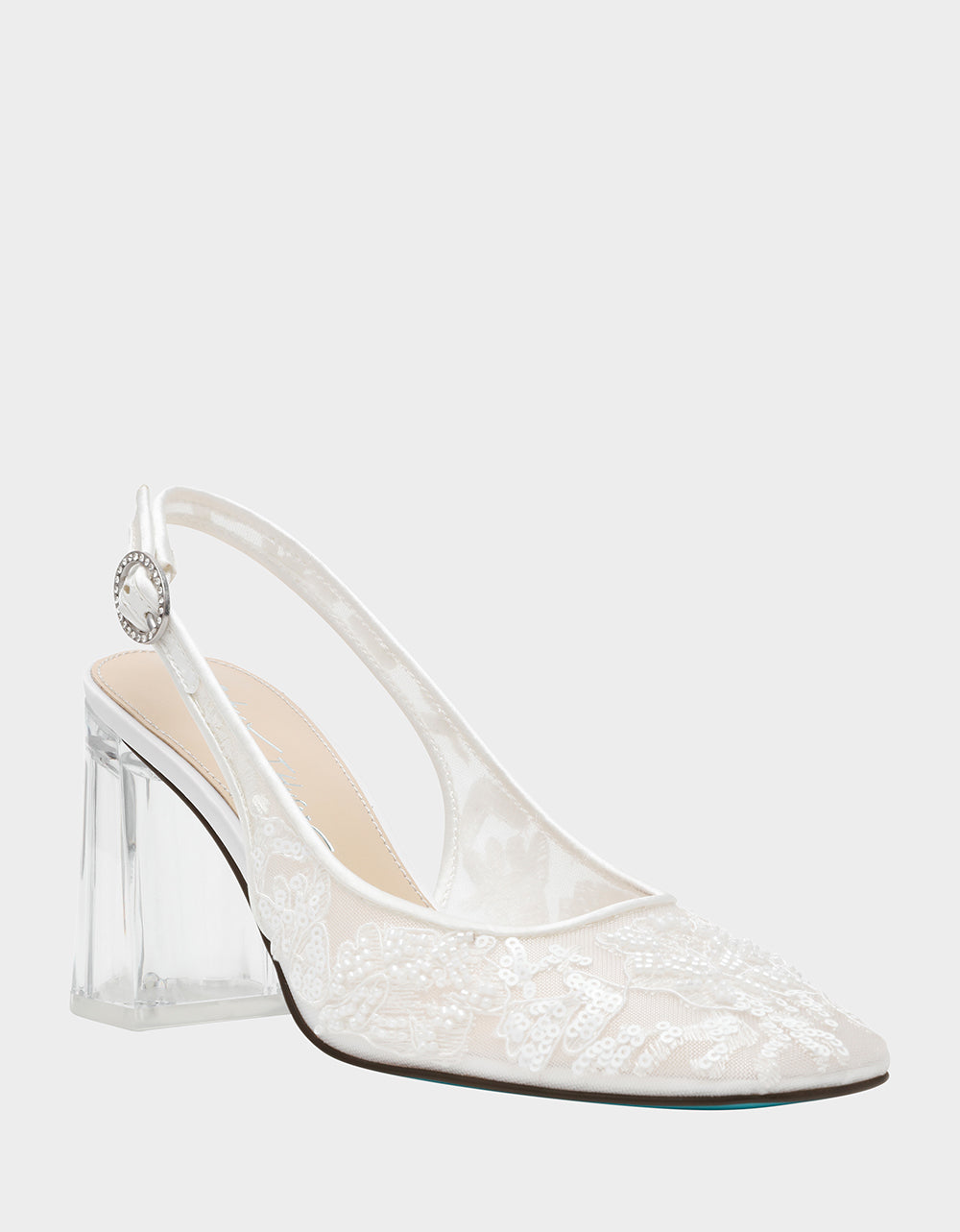 Betsey Johnson NINAH IVORY Square-Toe Slingback Mesh Block Heels