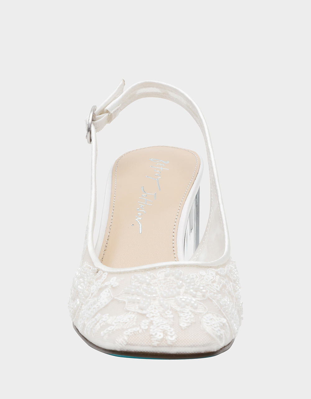 Betsey Johnson NINAH IVORY Square-Toe Slingback Mesh Block Heels
